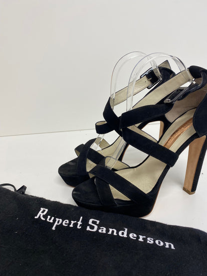 Fabulous Rupert Sanderson High Heel Strappy platform Shoes UK6.5 Black GM143