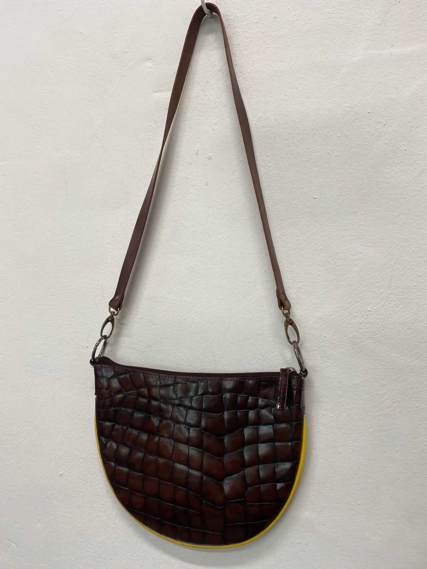 Fabulous Y2K DKNY Moc Croc leather Bag half moon One Size Brown & Yellow BS001