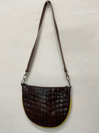 Fabulous Y2K DKNY Moc Croc leather Bag half moon One Size Brown & Yellow BS001