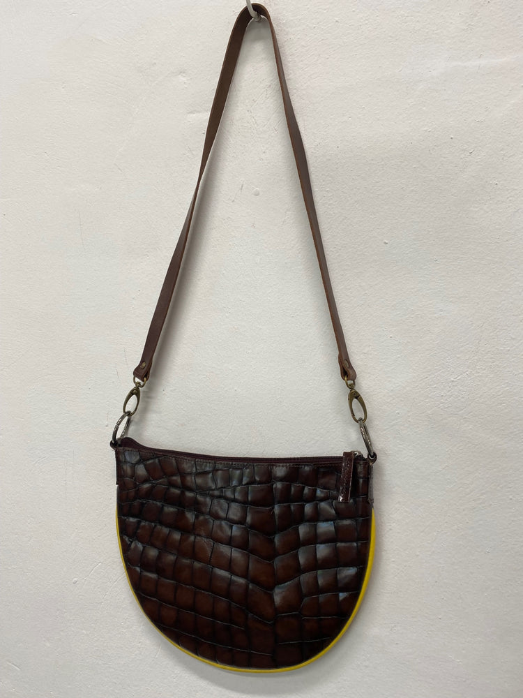 Fabulous Y2K DKNY Moc Croc leather Bag half moon One Size Brown & Yellow BS001