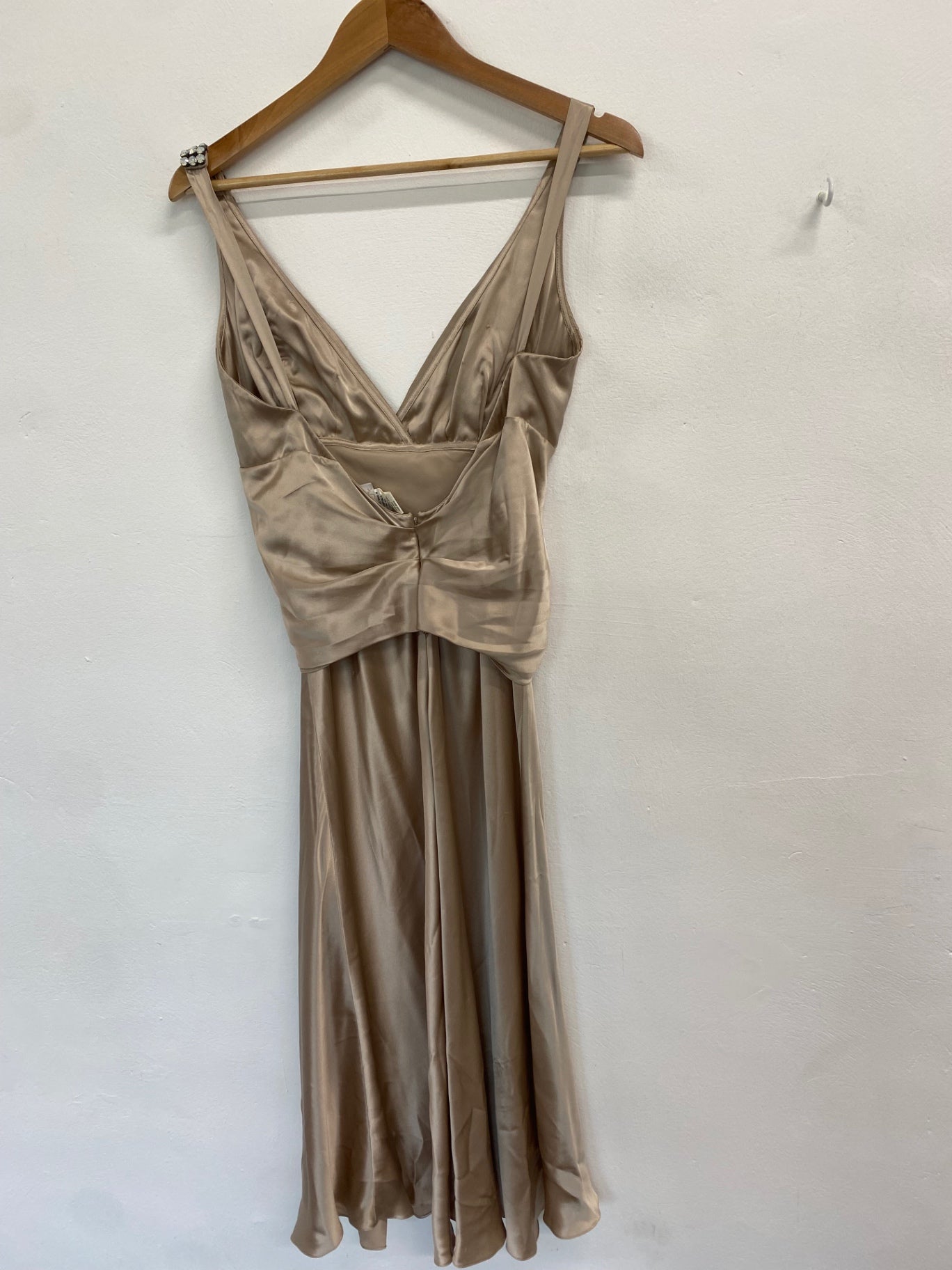 Fabulous Collette dinnegan Dress UK L Beige silk jewel formal GM143