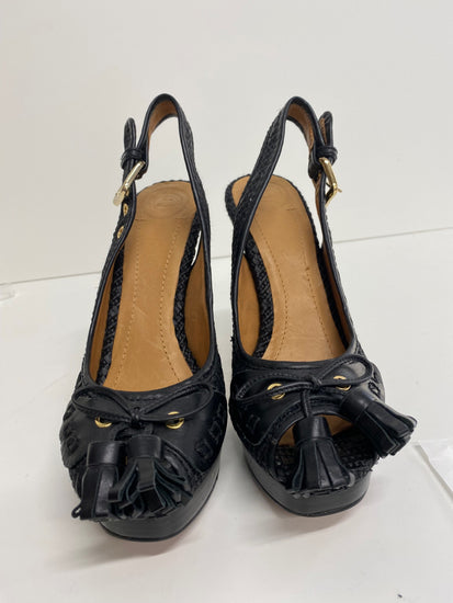 Fabulous Zara braided Peep Toe Sling back  Heels UK6.5 Black GM143