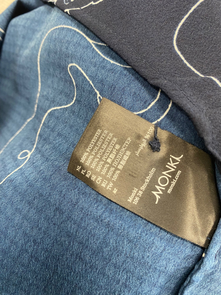 Fabulous MONKI Shirt Dress UK M Navy Blue abstract BS001