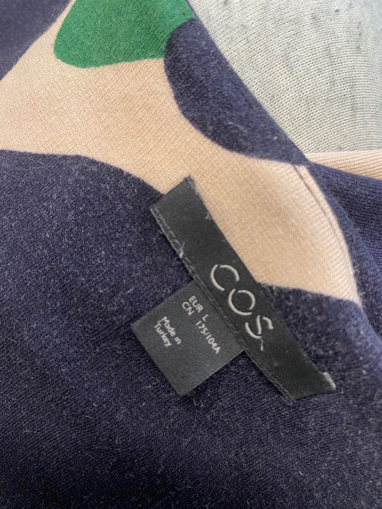 Fabulous COS Dress UK L Navy green swirl midi BS001