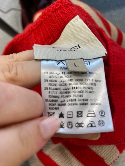 Fabulous Alysi chocolat Knitted jumper UK L Red and beige striped BS001