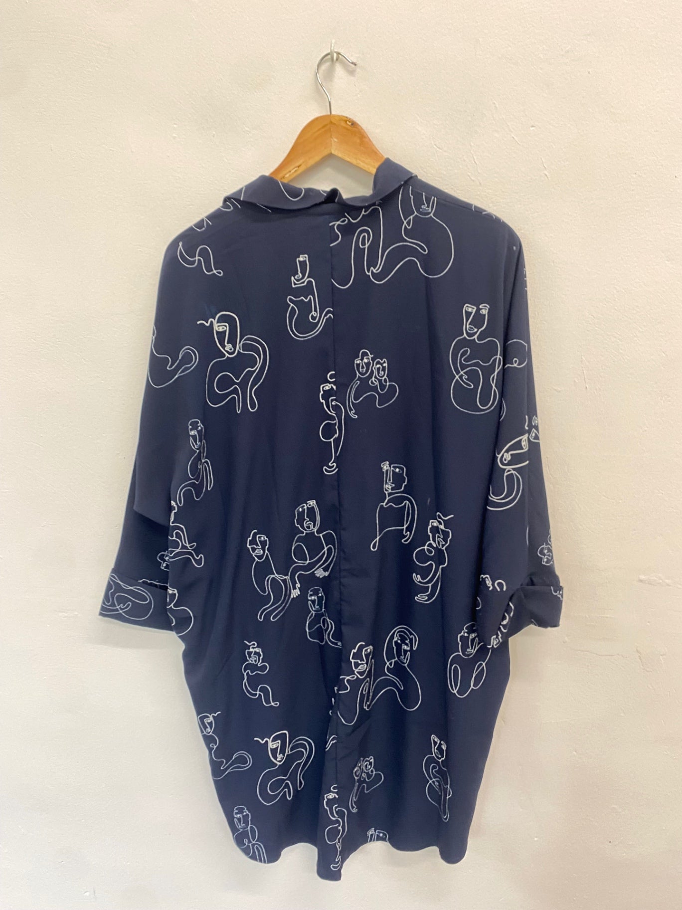 Fabulous MONKI Shirt Dress UK M Navy Blue abstract BS001