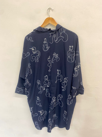 Fabulous MONKI Shirt Dress UK M Navy Blue abstract BS001
