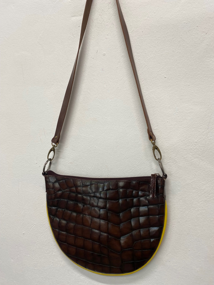 Fabulous Y2K DKNY Moc Croc leather Bag half moon One Size Brown & Yellow BS001