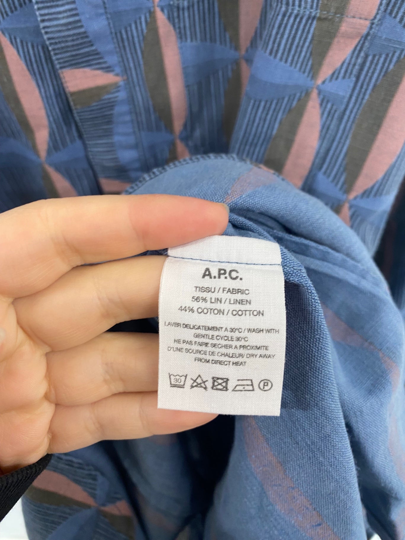 Fabulous A.P.C. Rue Madame Paris Blue Geo Mini Dress UK L BS001