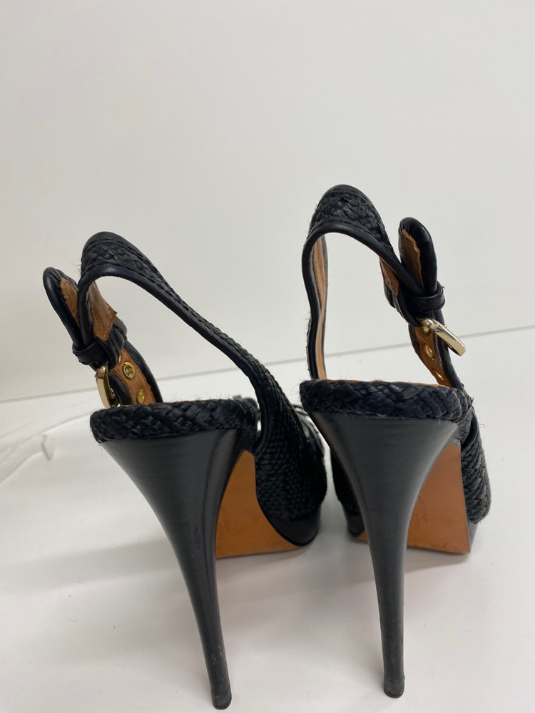 Fabulous Zara braided Peep Toe Sling back  Heels UK6.5 Black GM143