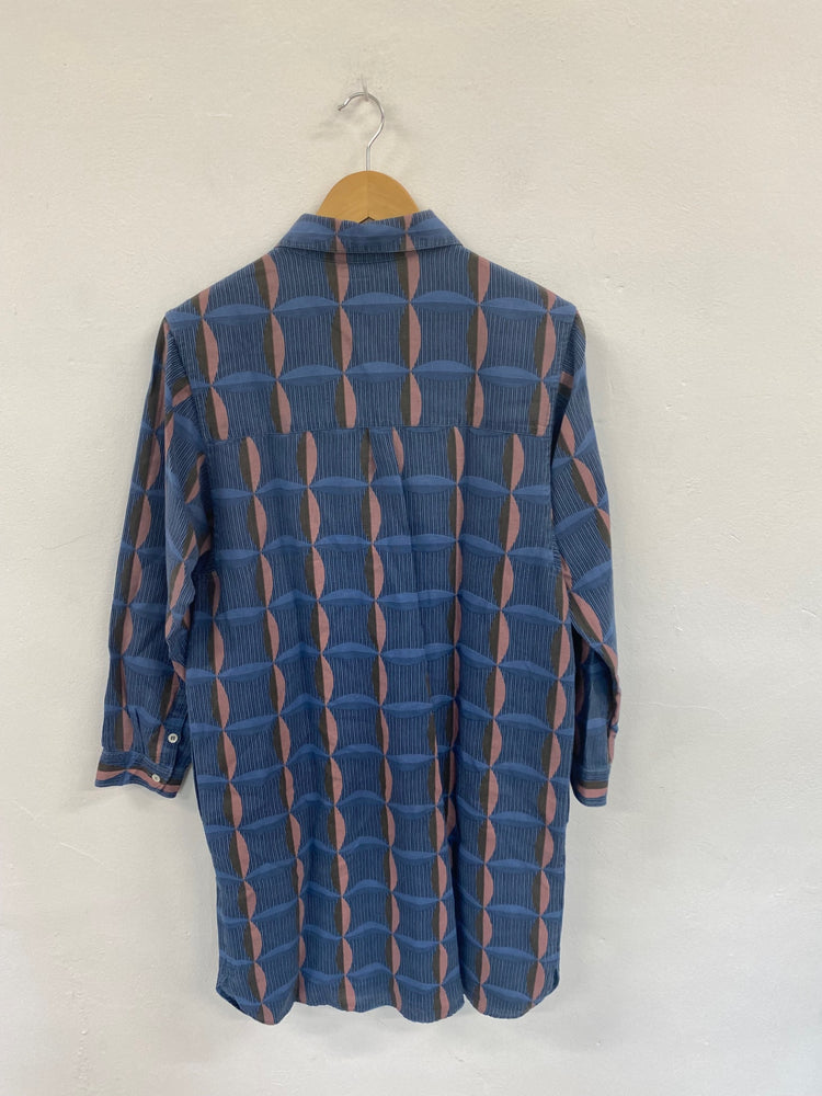 Fabulous A.P.C. Rue Madame Paris Blue Geo Mini Dress UK L BS001