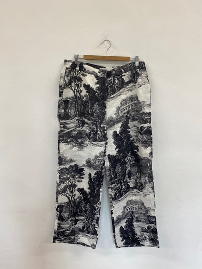 Fabulous Cos Black & Ivory Toile Linen Trousers UK16 BS001