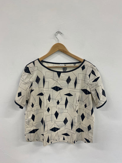 Fabulous John Lewis Cream & Black Geometric Blouse UK16 BS001