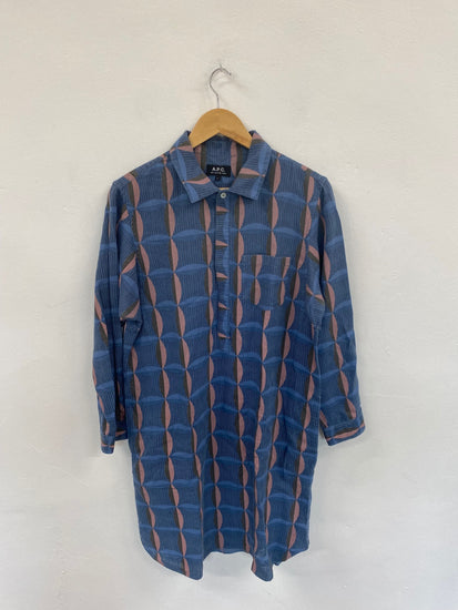 Fabulous A.P.C. Rue Madame Paris Blue Geo Mini Dress UK L BS001