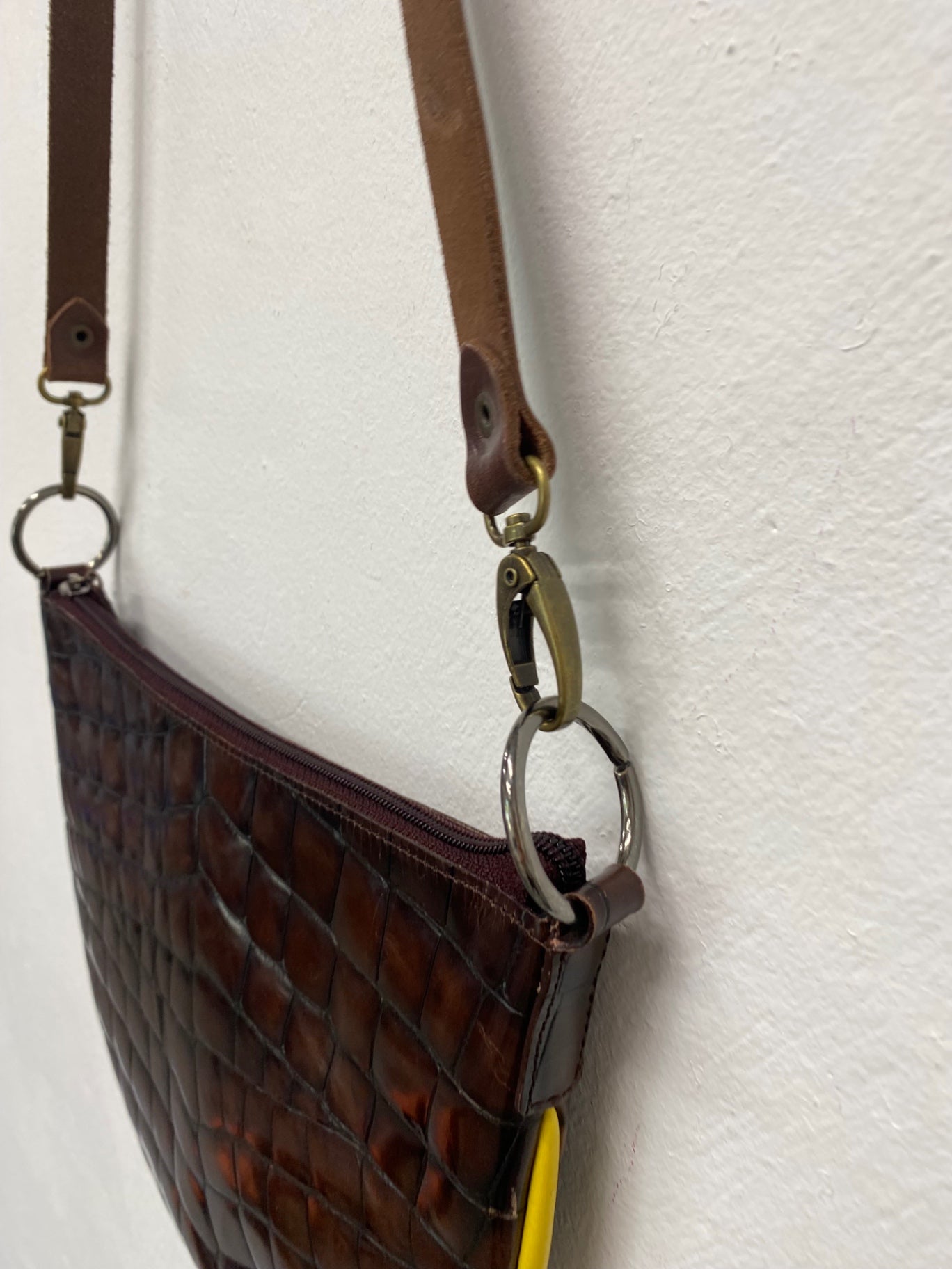 Fabulous Y2K DKNY Moc Croc leather Bag half moon One Size Brown & Yellow BS001