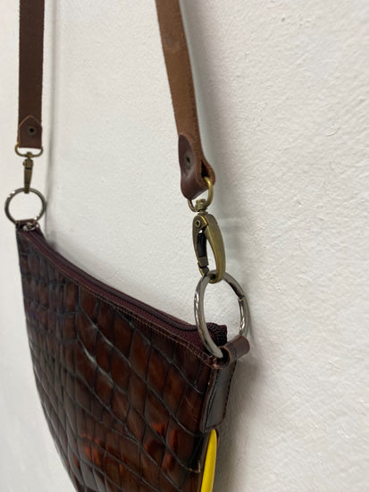 Fabulous Y2K DKNY Moc Croc leather Bag half moon One Size Brown & Yellow BS001