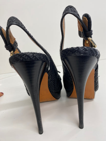 Fabulous Zara braided Peep Toe Sling back  Heels UK6.5 Black GM143