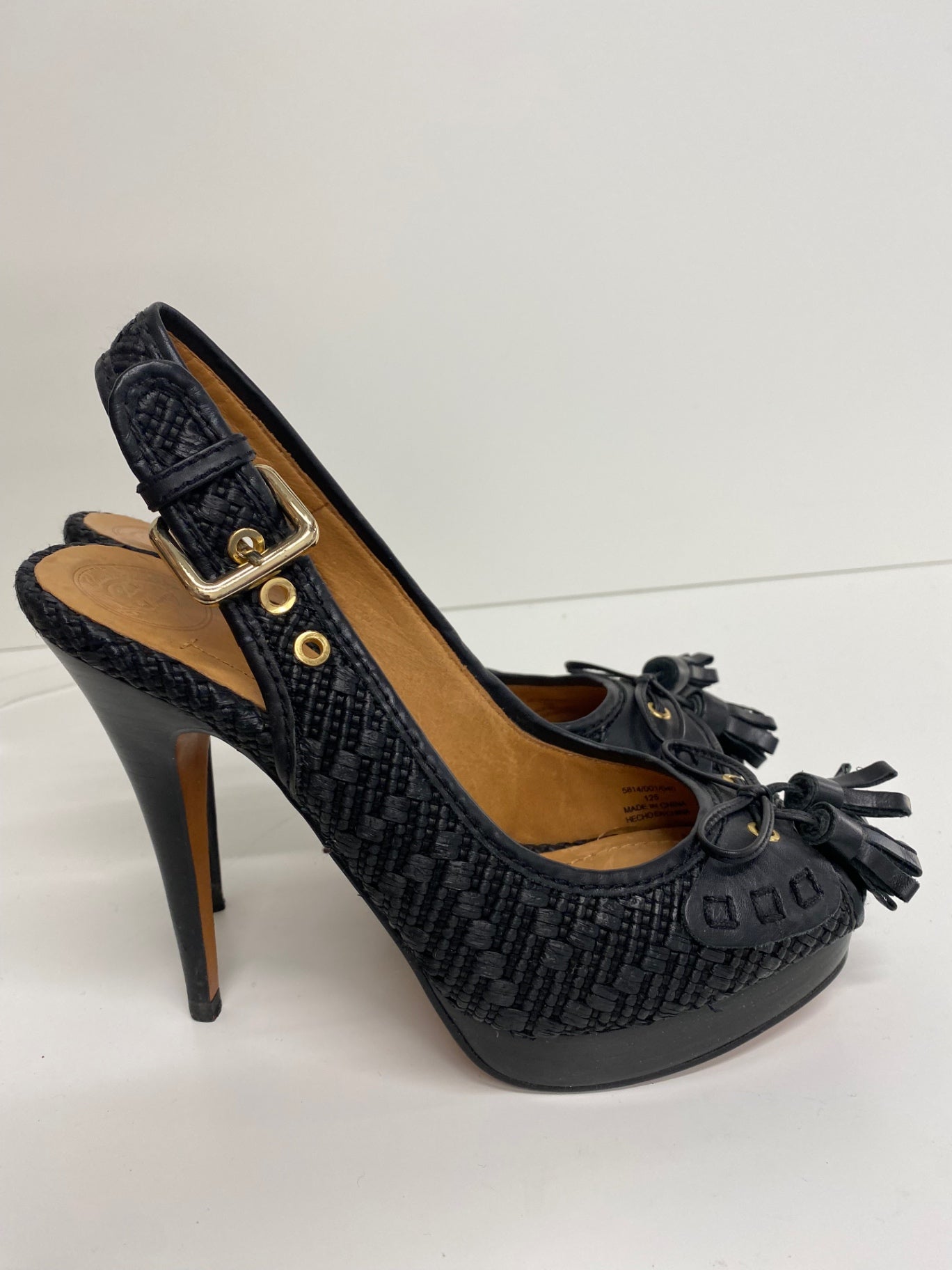 Fabulous Zara braided Peep Toe Sling back  Heels UK6.5 Black GM143