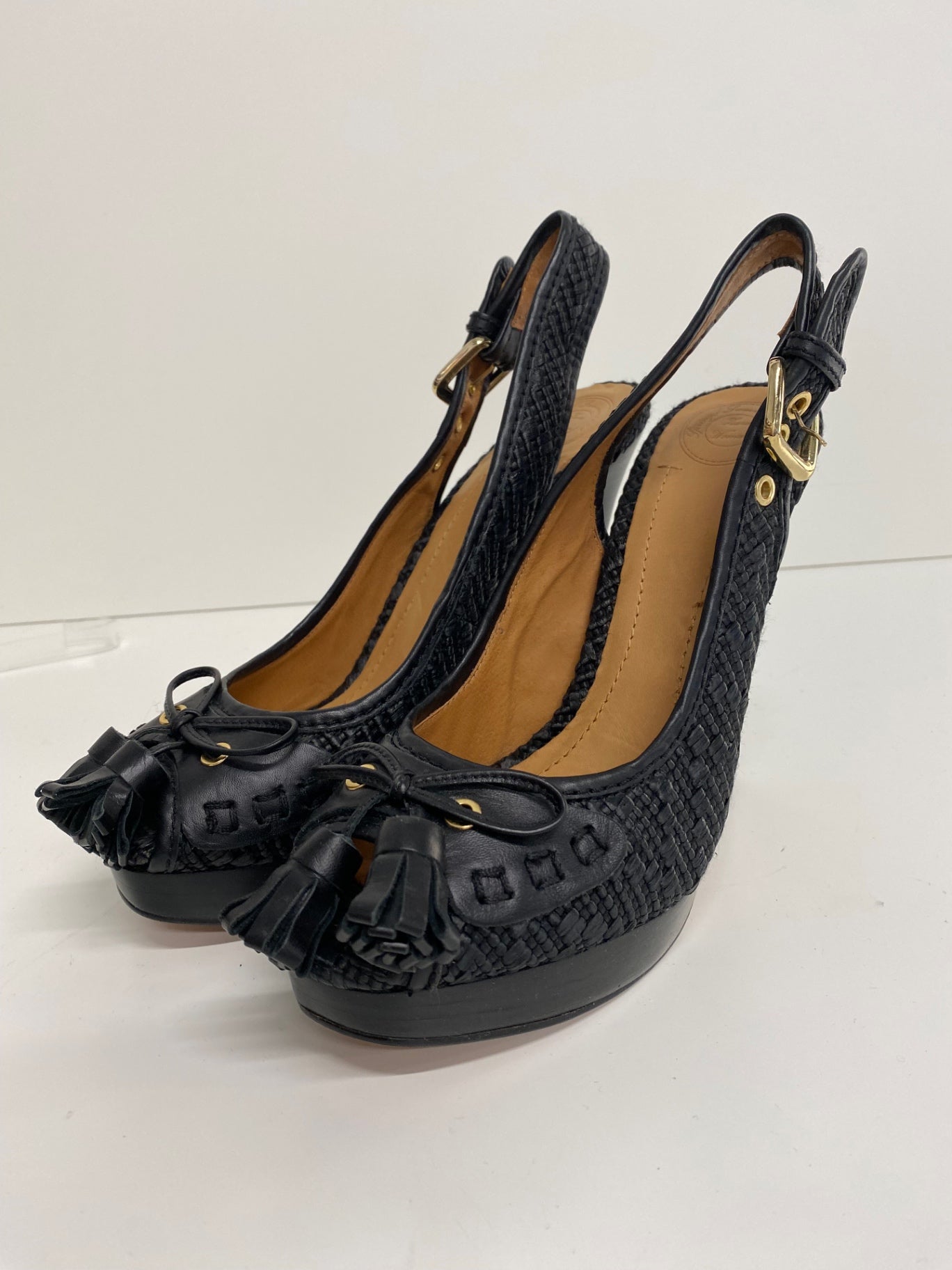 Fabulous Zara braided Peep Toe Sling back  Heels UK6.5 Black GM143