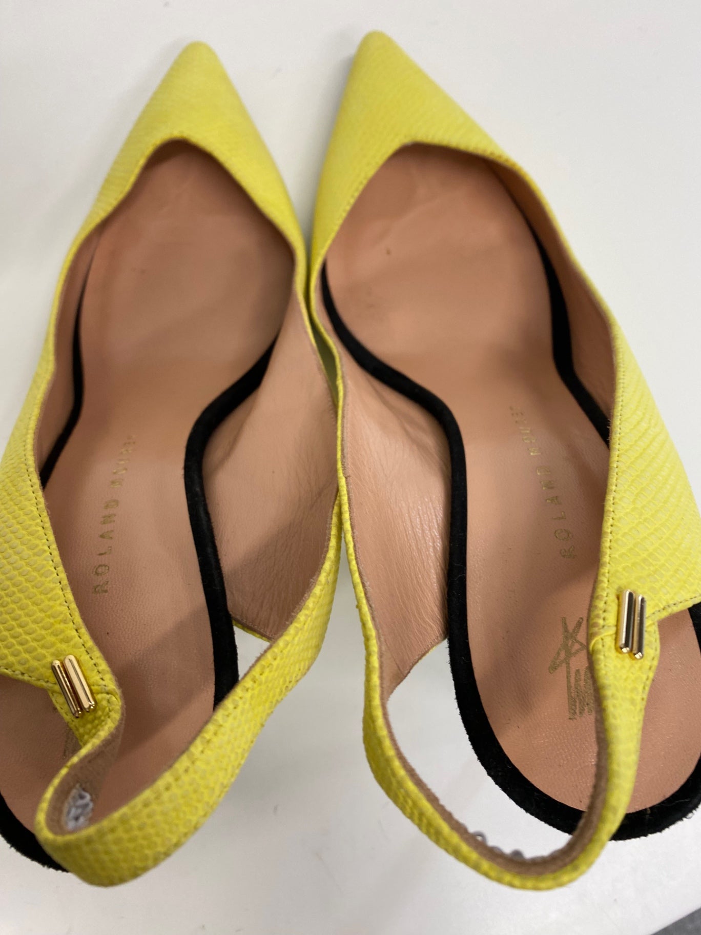 Fabulous Roland Mouret python Sling back heels Uk7 Yellow party evening GM143