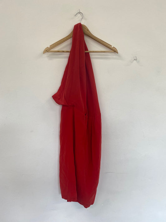 Fabulous Acne Red Asymmetric Silk Raw Hem Mini Dress Elaine UK10 GM143