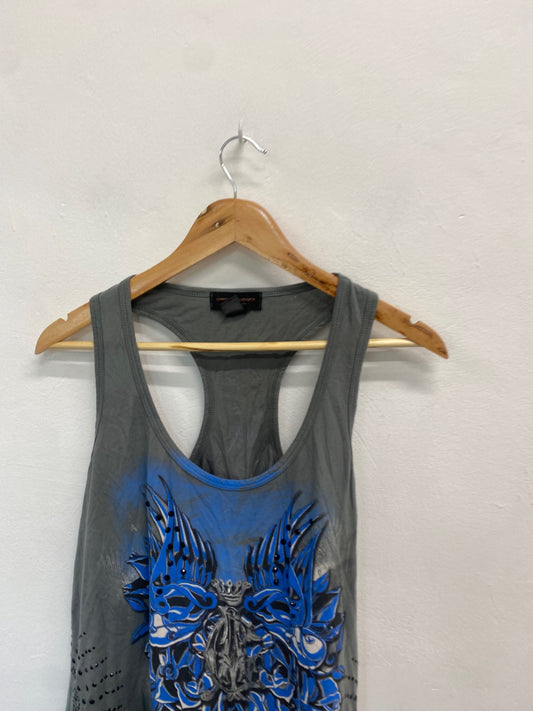 Fabulous Christian Audigier Tank Top UK M Grey Blue alternative GM143