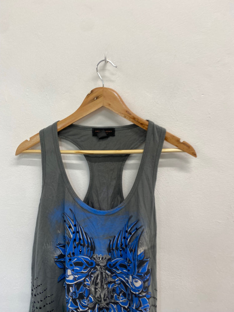 Fabulous Christian Audigier Tank Top UK M Grey Blue alternative GM143