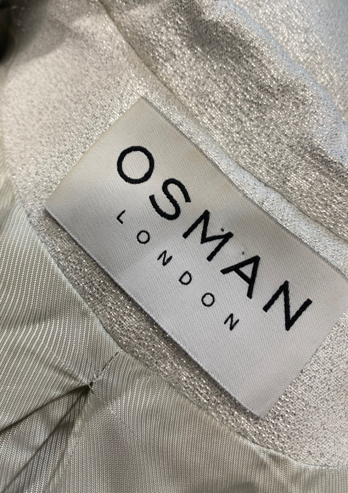 Fabulous OSMAN Dress UK 12 Silver metallic dress coat button flare GM143