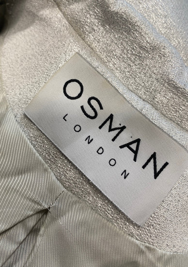Fabulous OSMAN Dress UK 12 Silver metallic dress coat button flare GM143