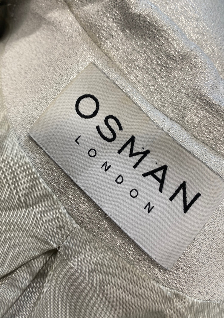 Fabulous OSMAN Dress UK 12 Silver metallic dress coat button flare GM143