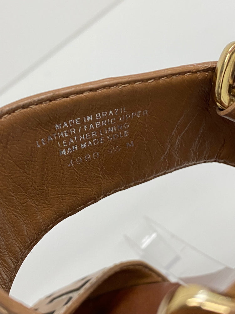 Fabulous Tory Burch Regan Wedge Sandals Uk7 Tan Logo GM143