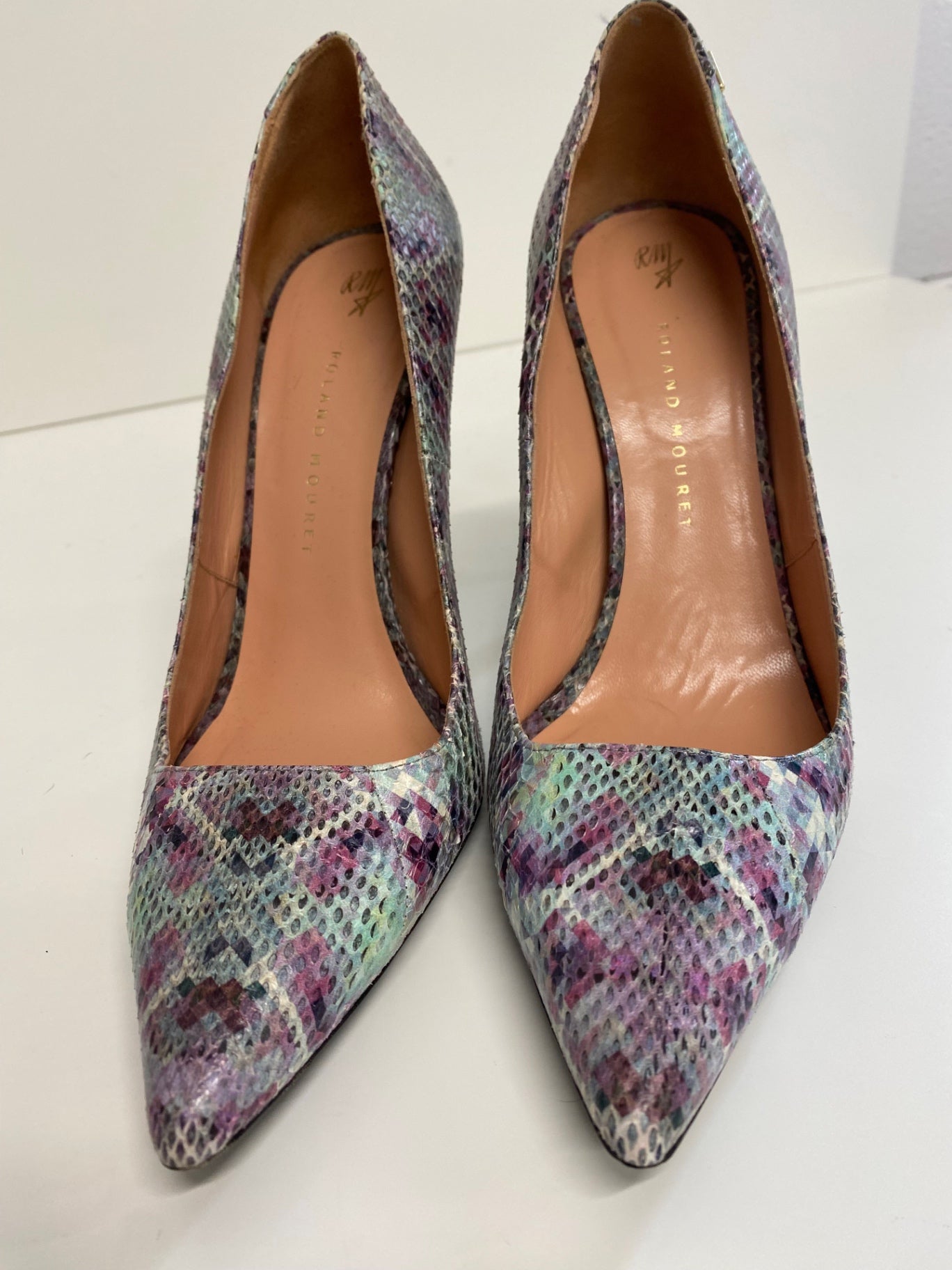 Fabulous Roland Mouret snakeskin pastels High Heels Uk7 Lilac Pink silver GM143