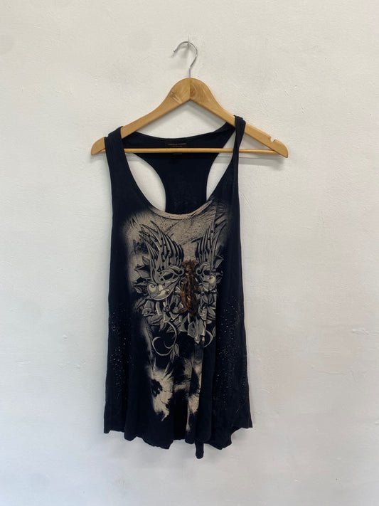 Fabulous Christian Audigier Tank Top UK L Black and beige alternative GM143