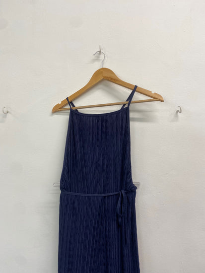 Fabulous Irena gregori Wrap dress UK12 Navy textured Crinkle GM143