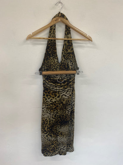 Fabulous Mango Suit Leopard Print Halter Mini Dress UK M GM143