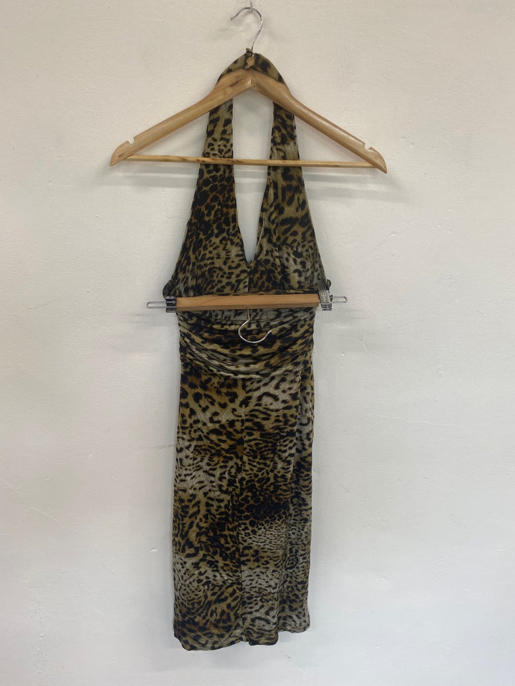 Fabulous Mango Suit Leopard Print Halter Mini Dress UK M GM143