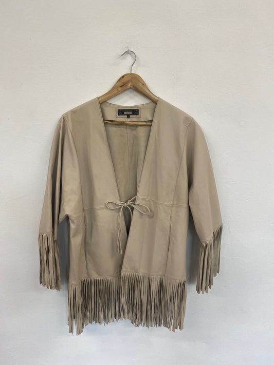 Boho Western Zara Trafaluc Leather Fringe Jacket UK M GM143