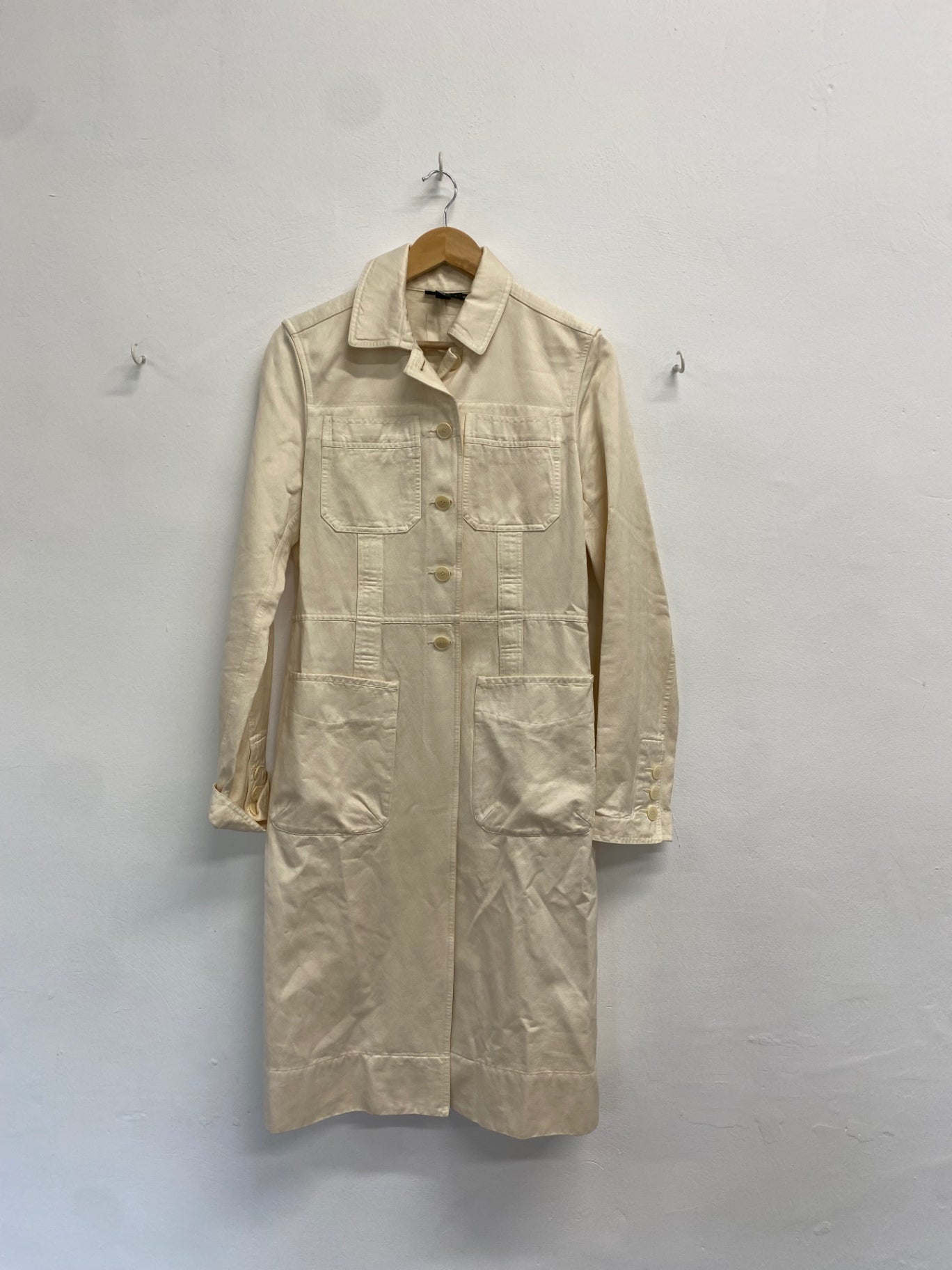 Fabulous DKNY Longline jacket Uk 10 Cream denim GM143