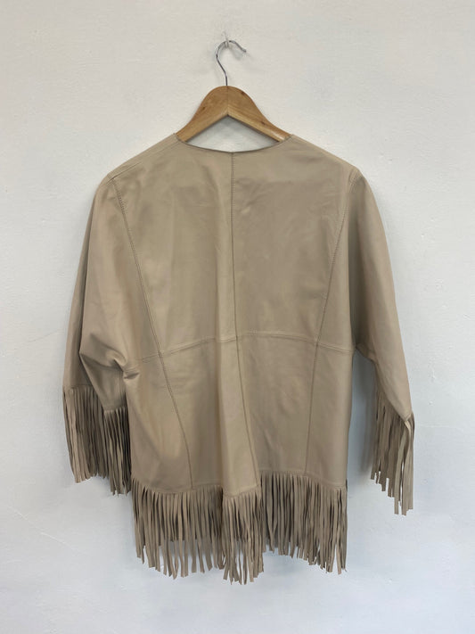 Boho Western Zara Trafaluc Leather Fringe Jacket UK M GM143