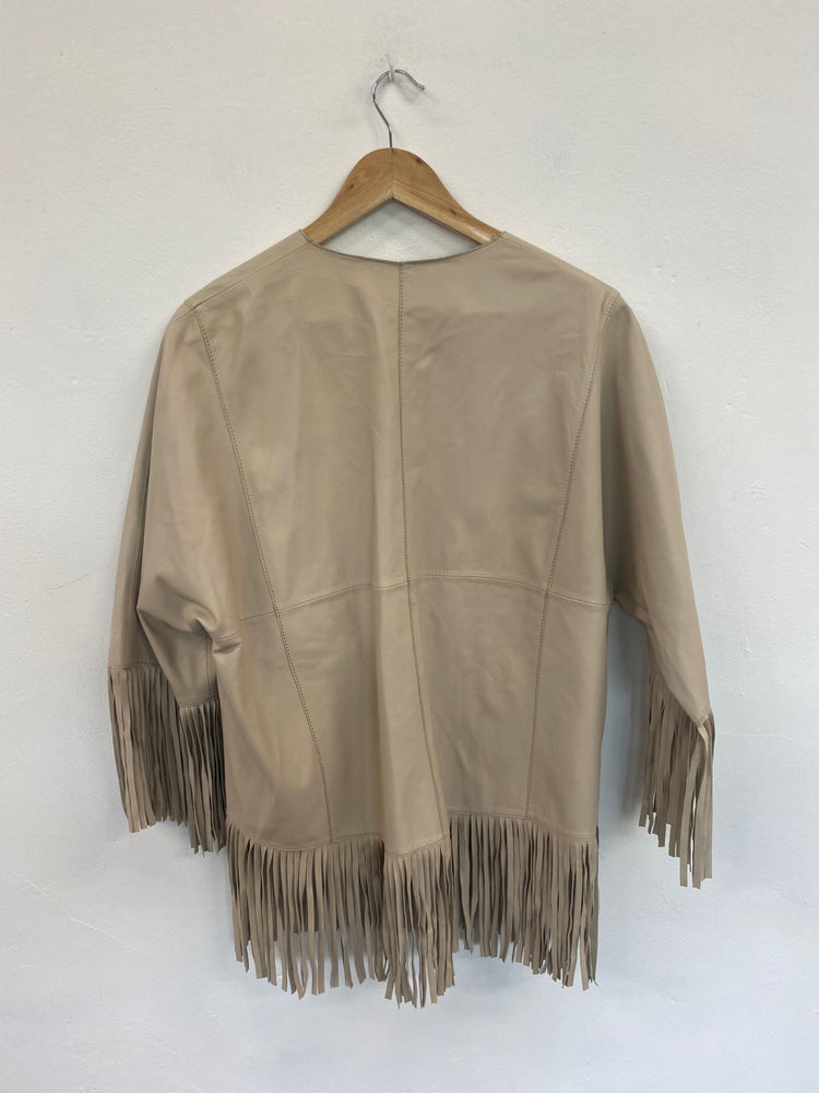 Boho Western Zara Trafaluc Leather Fringe Jacket UK M GM143