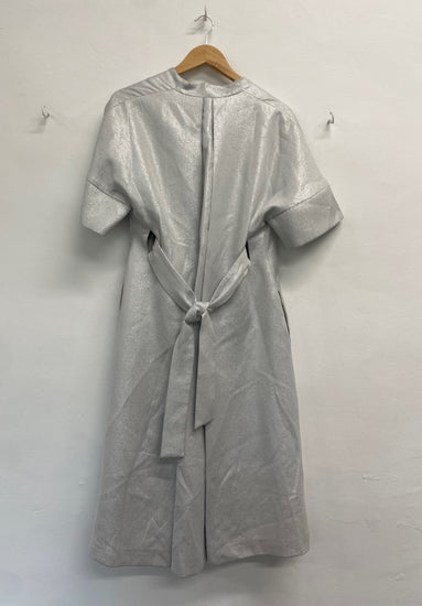 Fabulous OSMAN Dress UK 12 Silver metallic dress coat button flare GM143
