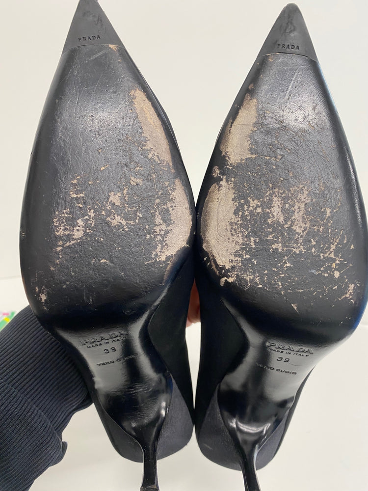 Fabulous Prada satin classic formal High Heels UK6 Black GM143