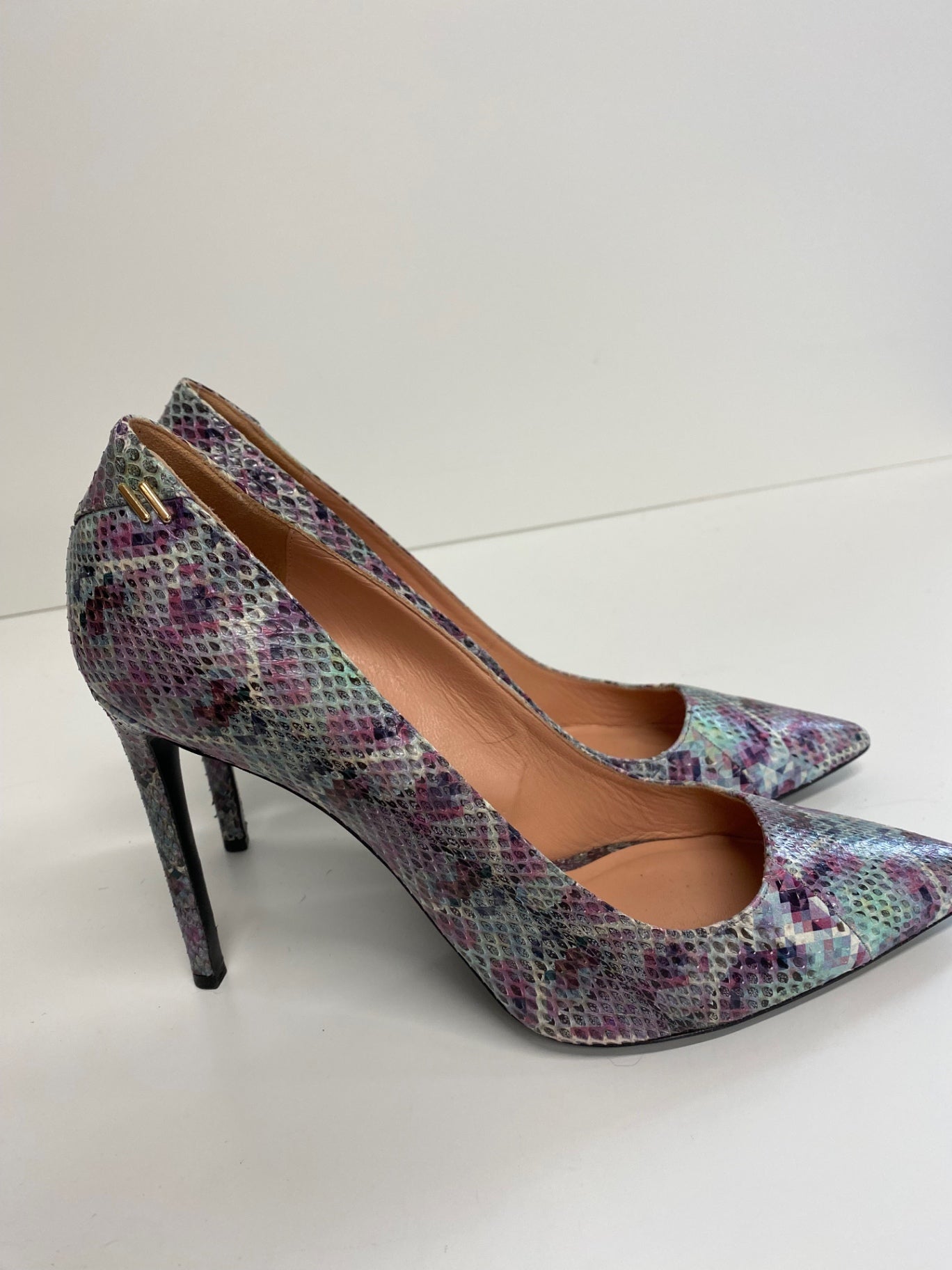 Fabulous Roland Mouret snakeskin pastels High Heels Uk7 Lilac Pink silver GM143