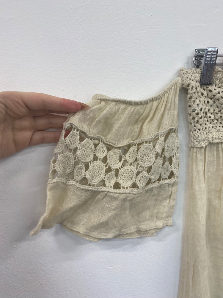 Boho JS Millenium Cream Linen Crochet Maxi Dress One size GM143