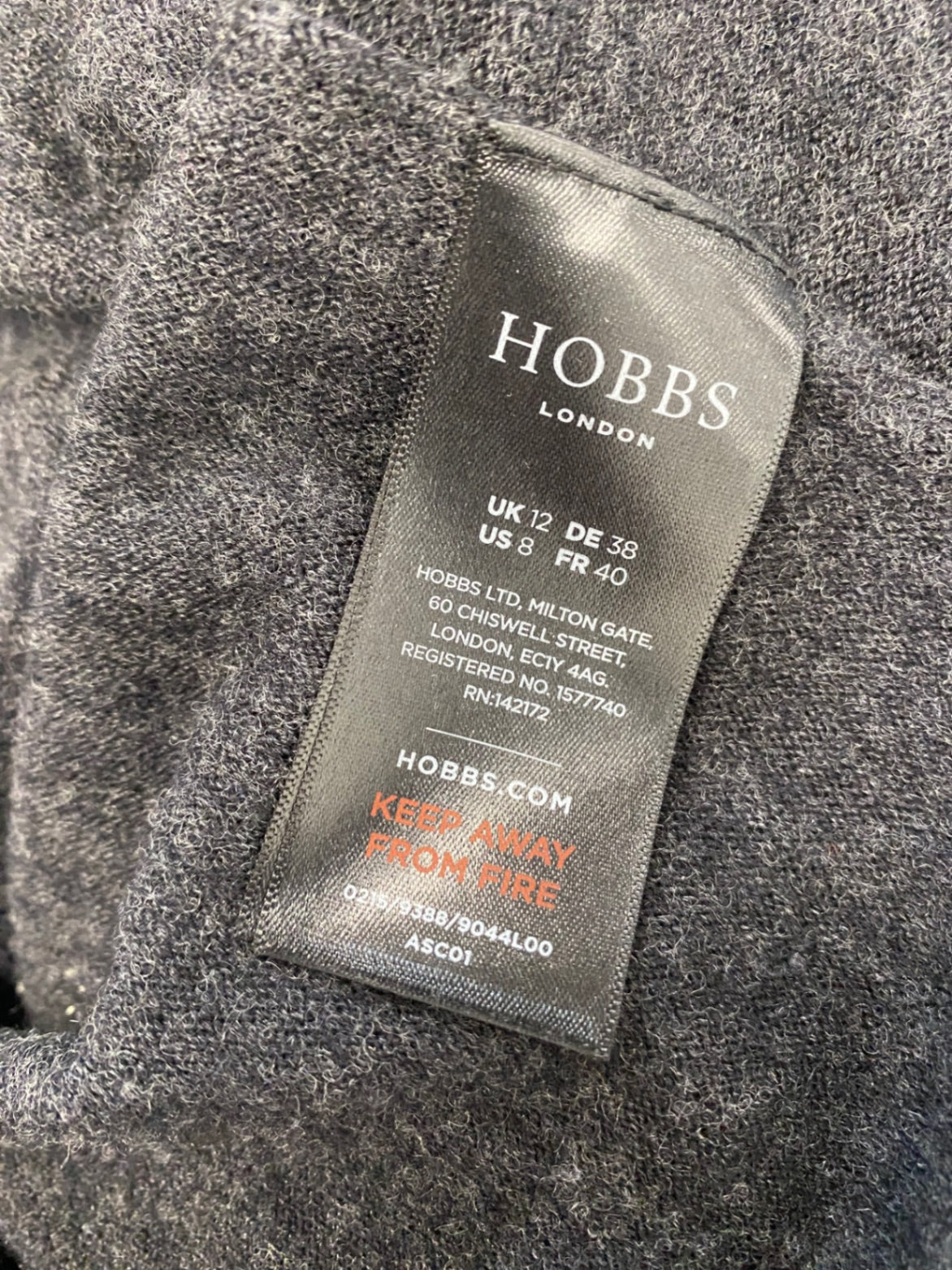 Fabulous Hobbs Dress UK12 Dark Grey wool GM143