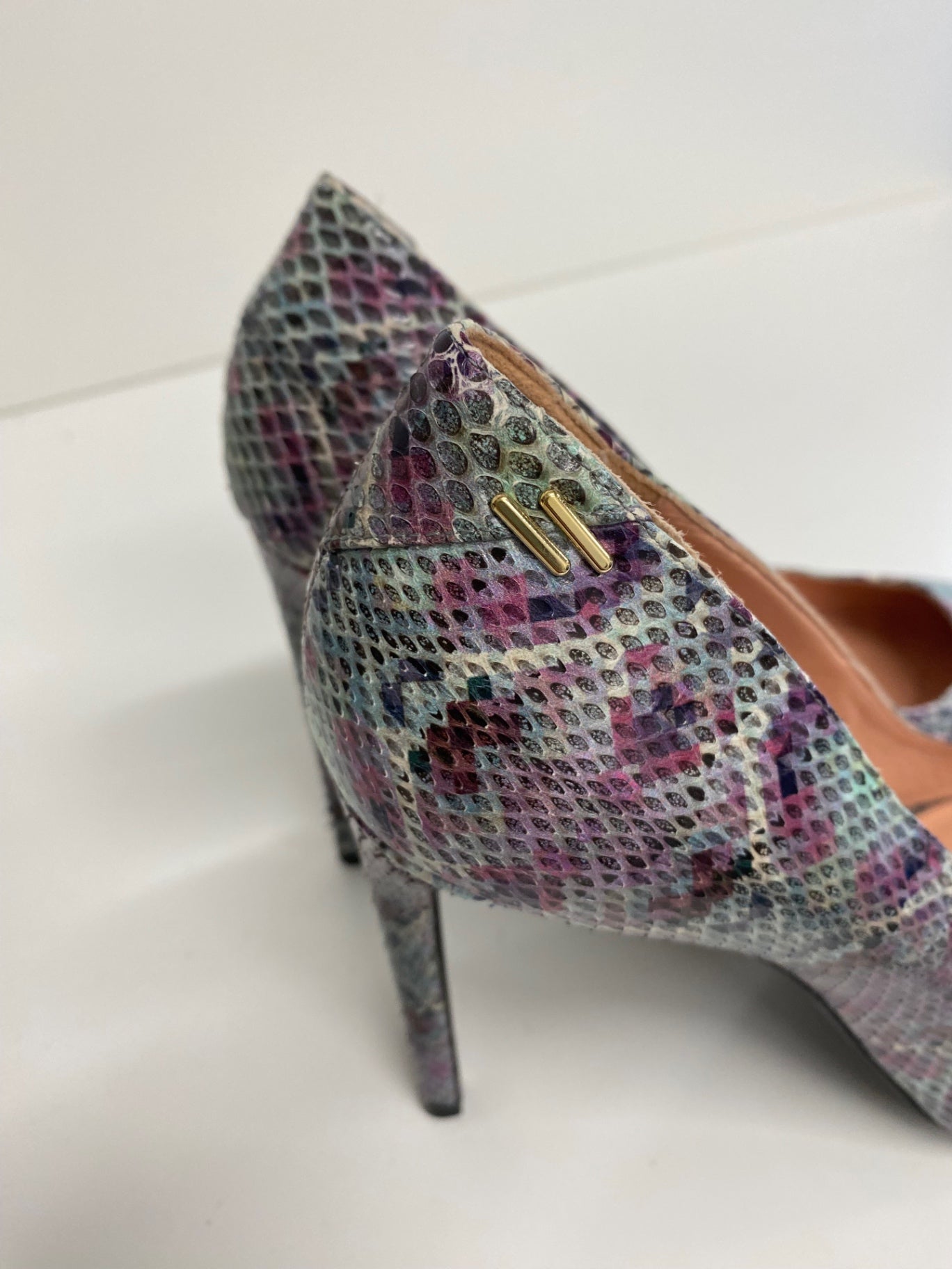 Fabulous Roland Mouret snakeskin pastels High Heels Uk7 Lilac Pink silver GM143