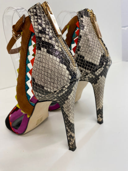 Fabulous Miss KG high stiletto Aztec Sandals Uk7 Multicoloured snakeskin GM143