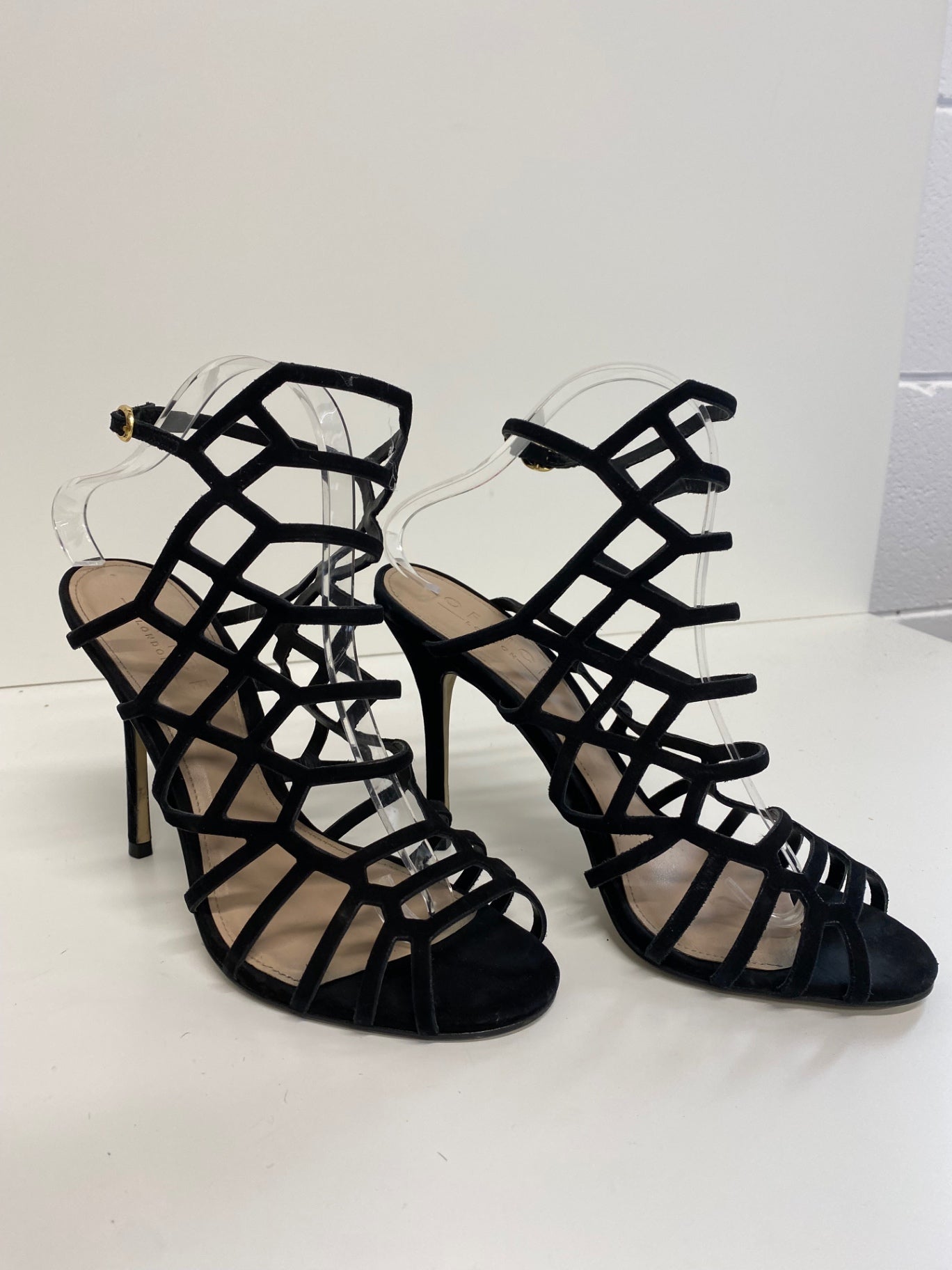 Fabulous Office Strappy stiletto black party Sandals Uk7 Black Heels GM143