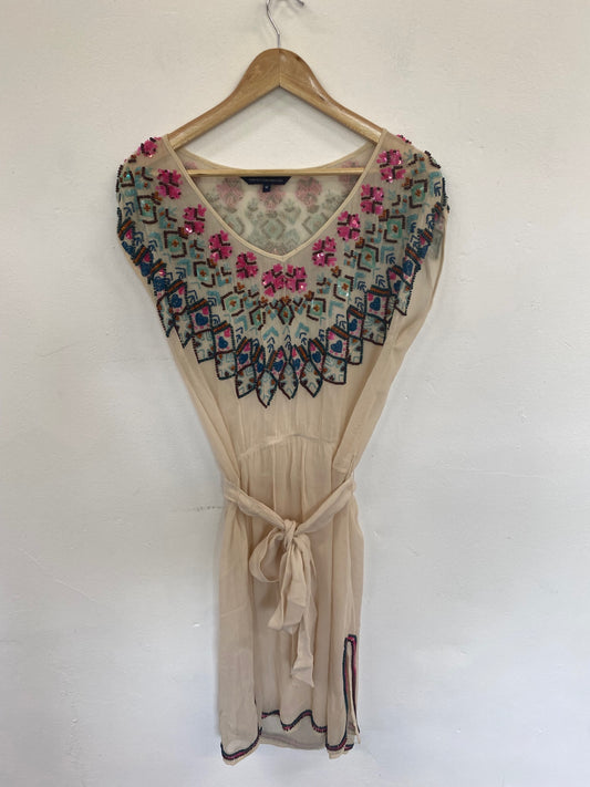 Boho French Connection Beige Beaded Beach Cover UK12 GM143