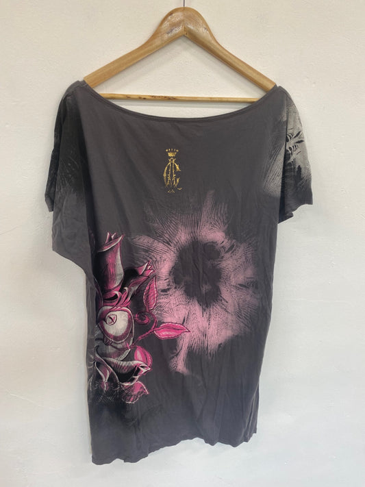 Fabulous Christian Audigier Y2K Grey & Pink Wings Shirt Dress UK L GM143